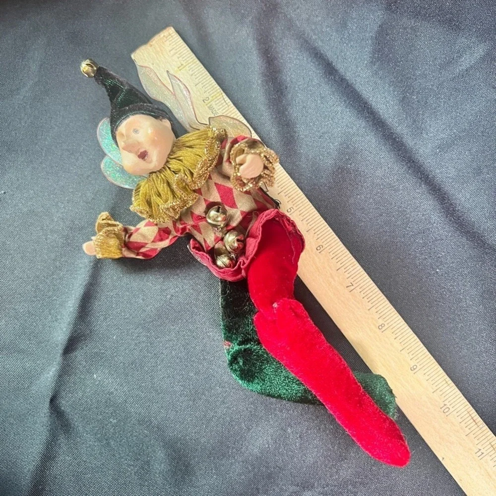 Mark Roberts‎ Christmas Fairy Elf Ornament Harlequin Jester Velvet Wings Decor